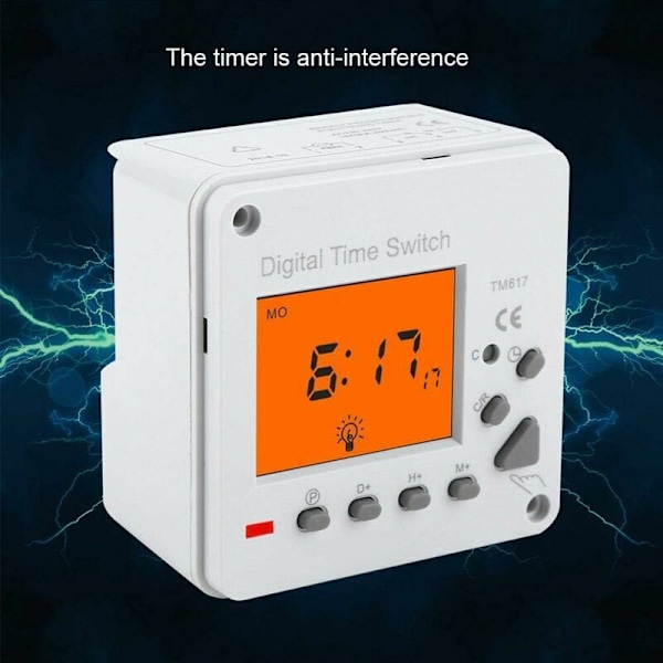 Elektronisk timer Digital timer Intelligent programmerbar kontrolkontakt Baggrundsbelyst timer til husholdningsapparater Gadelamper (220V AC)