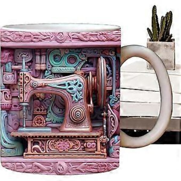3D Sy-Mugg, söt Keramisk Broderi-Mugg, Keramisk Mugg för Sömnadsälskare, Sömnadspresent