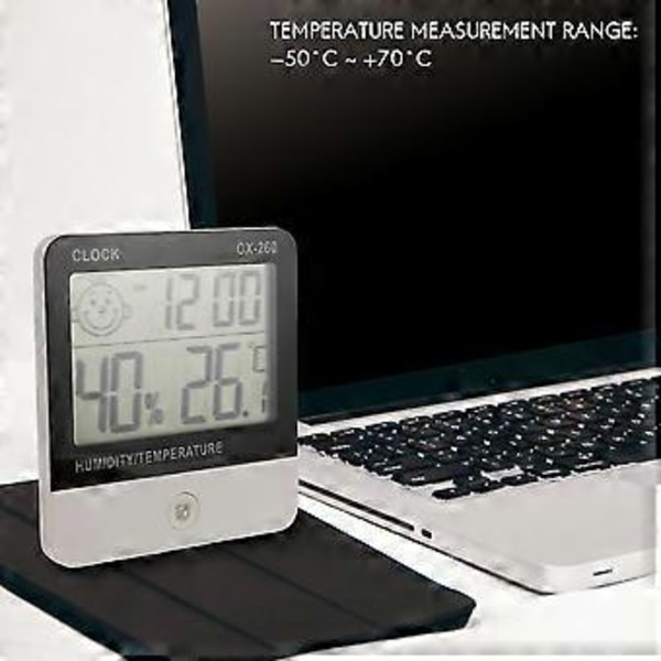 -260 Digitalt Temperatur Hygrometer Fugtighedsur Stort LCD Elektronisk Termometer Fugtighedsmåler