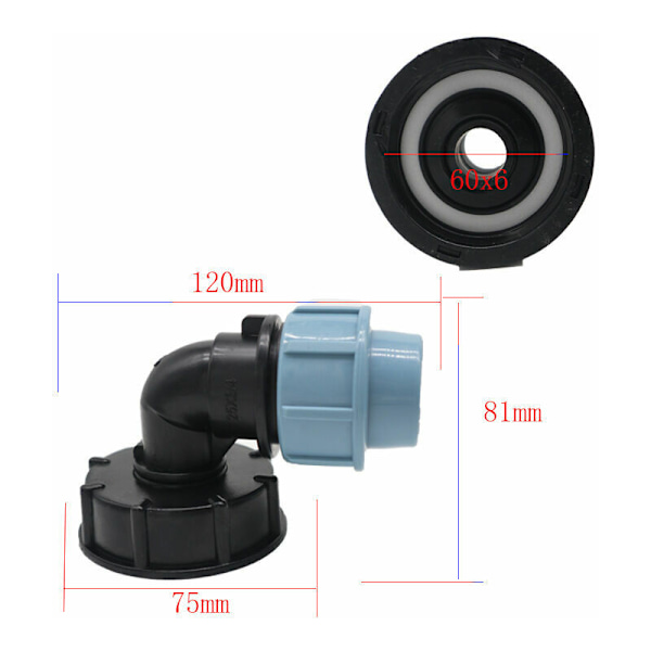 IBC Tank Adapter, S60X6 IBC Vandtank Adapter med 25mm Medium Density Polyethylene Albue Konnektor Kompatibel med UK og EU Standard IBC Beholder