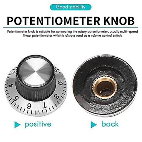 4 X Potentiometer Pot Metallknopp Med 0-9 Vridbord För 6mm Axelknopp