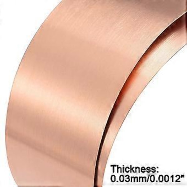 Kobberplade Rulle, Metalfolie Plade 1000mm x 100mm x 0.03mm