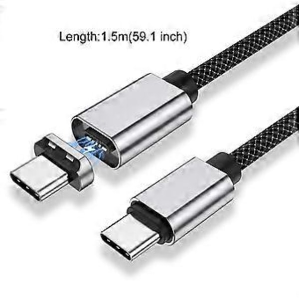 Magnetisk USB C-kabel 100W (20V/5A MAX), USB-C till USB-C-kabel, Dataöverföring USB-laddningskabel för bärbar dator
