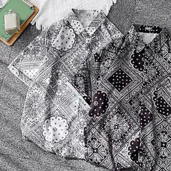 Miesten lyhythihainen paita, erikoispainatus, käännettävä kaulus, napitus, vintage-tyylinen rento pusero, valkoinen, XL