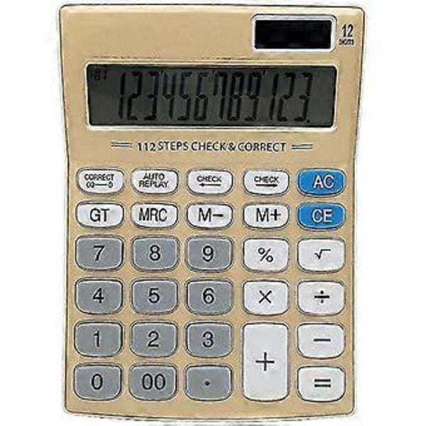 Standard Skrivebordslommeregner med Standardfunktioner, Solcellebatteri med Dobbelt Strøm og 12-cifret Stort LCD-display, Grundlæggende Beregningsmaskine til Kontor/Hjem, Elegant Design