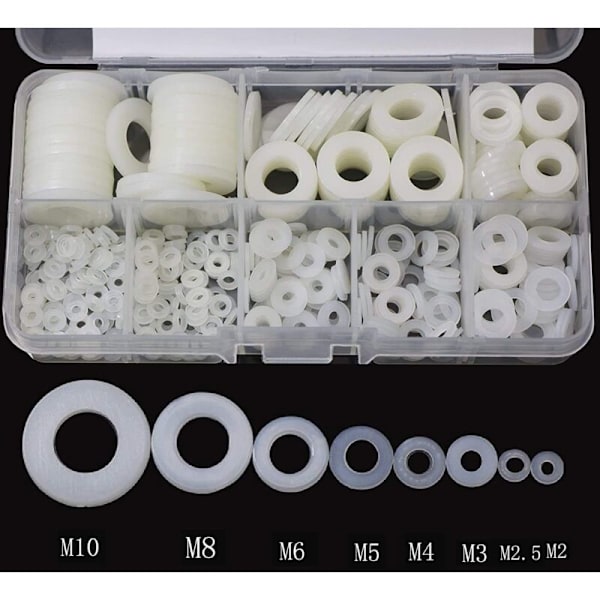 Nylon Skive Plast Avstandsstykke M2 M2.5 M3 M4 M5 M6 M8 M10 Flat Skive Rund 520Pcs