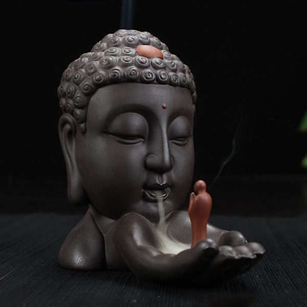 Tilbagevendende røgelsesbrænder med tilbagestrømningsrøgelseskegle, keramisk hjem tilbagestrømningskegle røgelsesbrænder (buddha røgelsesbrænder)