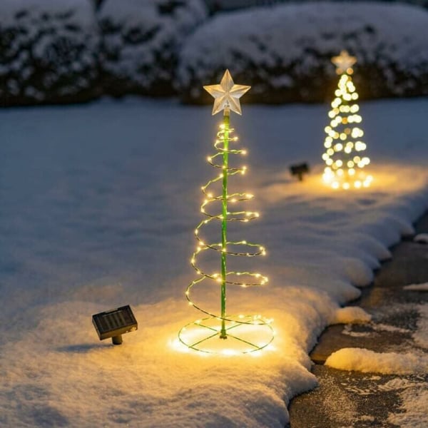 Julelys Solar udendørs spiral juletræ metal med LED, julefe lys med 8 tilstande til have, gård, balkon, indkørsel
