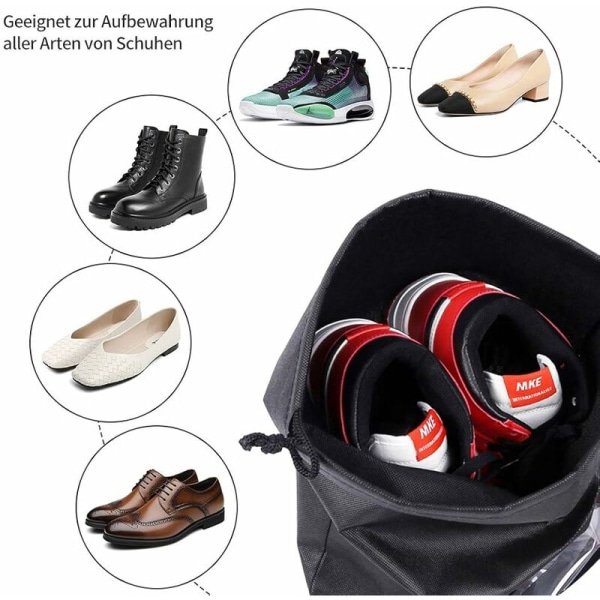 Travel Shoe Bags 10 pcs Portable Dust-Proof Breathable Travel Shoe Organiser Bags with Draw String for Shoes Boots High Heel (Black)