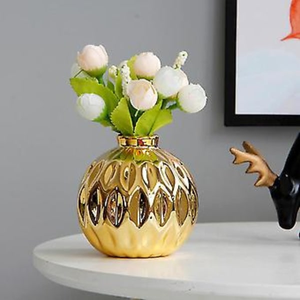 Keramisk Liten Vas Liten Blomma Präglad Fiskläppsmönster Hantverk Hemdekorationer (guld)