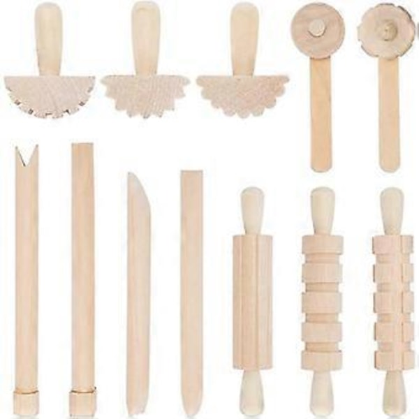 12 st Lera och Deg Verktyg Lek Tillbehör Inkluderar Rullar Hammare Party Pack Trä Keramik Verktyg Stämplar för Lerkonst