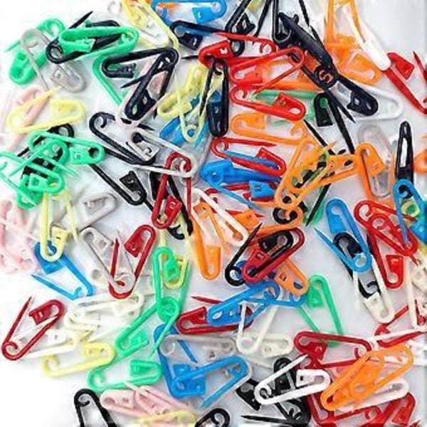 200 st Färgglada säkerhetsnålar i plast 2,3 cm Svart och Röd Gul Blå Grön Liten Markering Plastnål