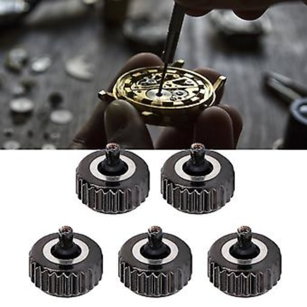 5st Stålkrona för Klocka Urhuvud Urmakare Reparationsdelar Ersättningstillbehör Svart 6mm / 0.24in