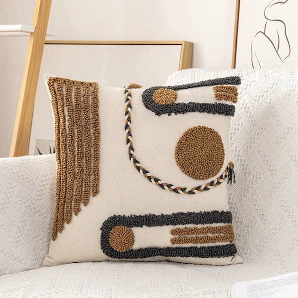 Bohemisk stil bomull örngott kuddfodral kaffe boucle tuftad för soffa inredning natur -B