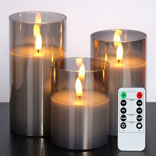 set of 3 flameless LED candles, battery operated candles, pillar candles, battery operated with remote control and timer, electric candles, D3"H4"5"