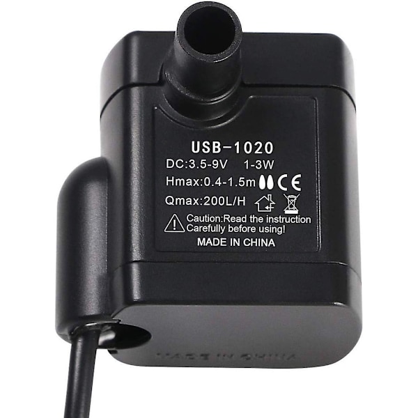 Nedsenkbar vannpumpe, akvariepumpe justerbar 200l/h 3w ultra-stille Catit USB-pumpe for Tang fisketank fontene fiskedam