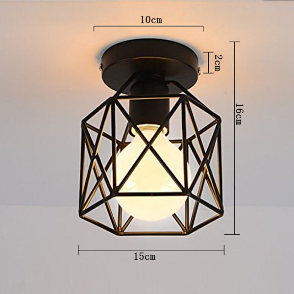 Retro loftslampe semi-flush loftlampe pendellampe metal bur hængende armatur - sort