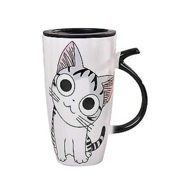 600ml Söt Katt Keramisk Kaffe Te Mugg Nyhet Keramisk Morgonkopp med Lock för Hushåll Kontor