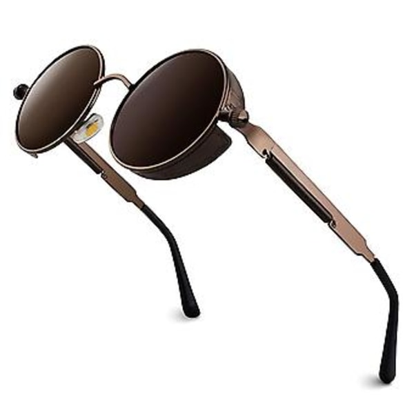 Retro Runda Cirkel Polariserade Steampunk Solglasögon Herr Dam Uv400 Skydd