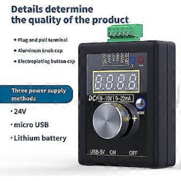 Signalgenerator, håndholdt analog simulator digital 0-10v/0-4-20ma til strømspændingssignalgenerator til PLC og panel fejlfindingsenhedstest Flo