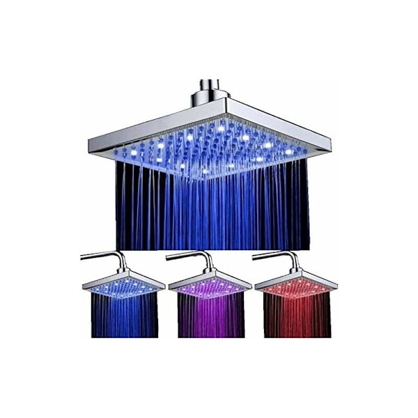 LED-dusjhode, 8 tommers firkantet temperaturkontroll, 3 fargeendringer ABS kromfinish, 12 stk LED-dusjhode for baderom-DENUOTOP