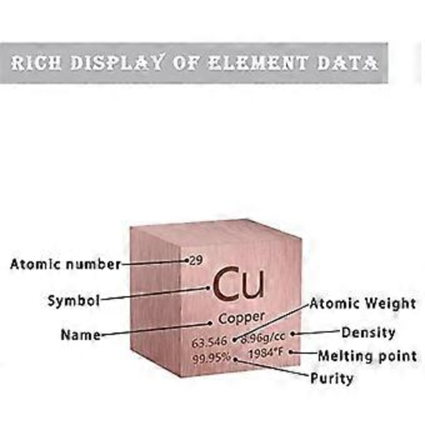 1 tum (ungefär 2,5 cm metall, högtäthetsämnen-kub ren metall, används i elementseriens laboratorieexperimentmaterial, B