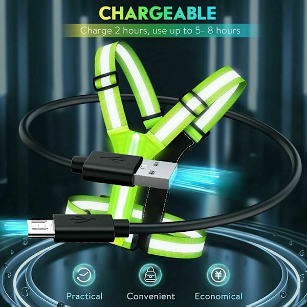 USB-laddningsbar säkerhets-LED, löparväst med säkerhetsindikator och reflexbälte, för jogging, camping