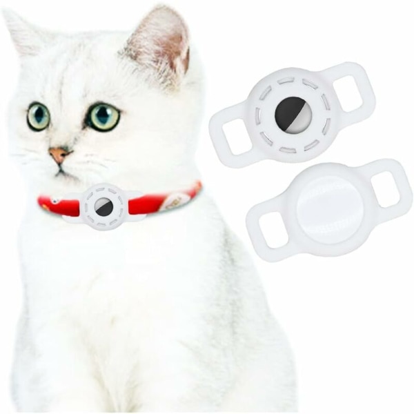 AirTag-silikonikotelo lemmikkieläinten pantaan, kannettava säädettävä AirTag GPS-paikanninkotelo koiran tai kissan pantaan, 2 kpl (valkoinen)