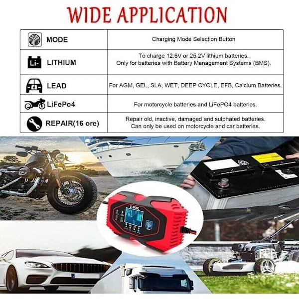 Litiumbatterilader Bilmotorsykkel Batterilader Blysyrelader..