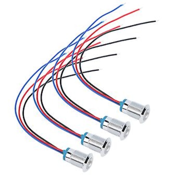4-pak LED indikatorlys 12mm, vandtæt, 110-220V, fælles anode, rød & blå - Industrielle kontrolkomponenter til signal & sikkerhed
