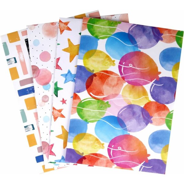 4 ark resirkulerbart gavepapir - 70 × 50 cm fargerikt innpakningspapir for bursdag eller fest