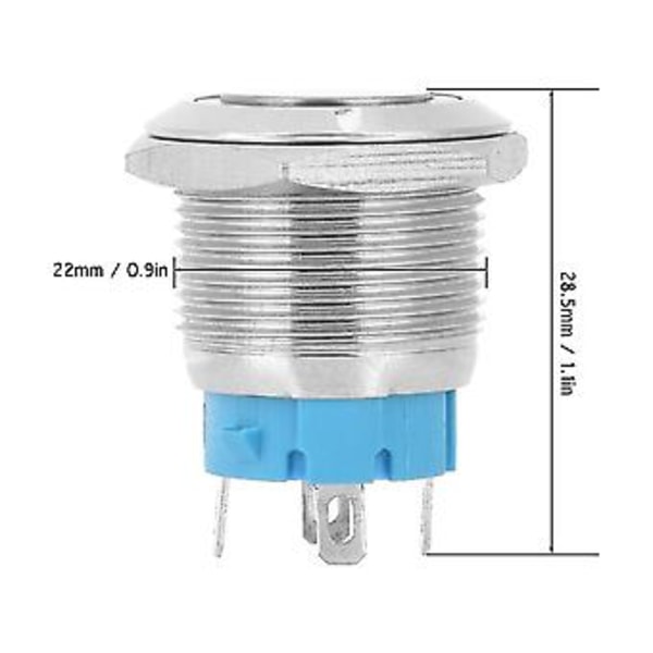 2 st Knappströmbrytare Platt Huvud Självåterställande IP65 220VAC 22mm 4-Pin Strömbrytare med Lampa (Blå)