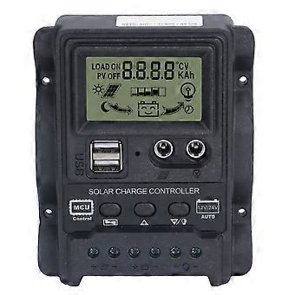 Kaksois-USB aurinkolataussäädin ABS LCD-näyttö PWM-lataussäätimet Valonsäätö 12V24V10A 130W 260W