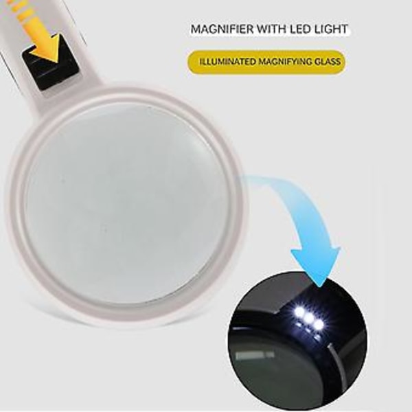 Håndholdt Forstørrelsesglas 30x Dobbelt Lag 110mm Belyst Læseforstørrelsesglas Med LED Lys
