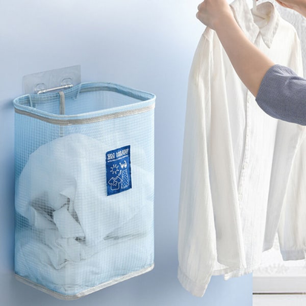 2 stykker vægmonteret åndbar vasketøjskurv, sammenfoldelig kurv til snavset tøj til opbevaring af badeværelsestøj