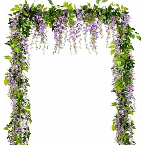 Artificial Wisteria Flower Garland, 5 Pieces Total 33 Feet Fake Wisteria Vine Silk Flower Hanging for Home Garden Party Wedding Arch Floral Decor (L