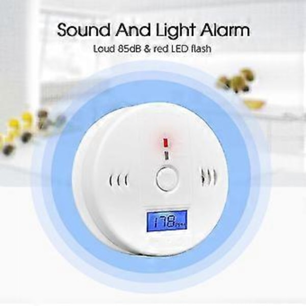 Kolmonoxid Detektor Alarm CO Detektor Alarm Sensor Med LCD-Display Minnesfunktion Batteridriven För Hus Sovrum Vardagsrum Fabrik Hotell