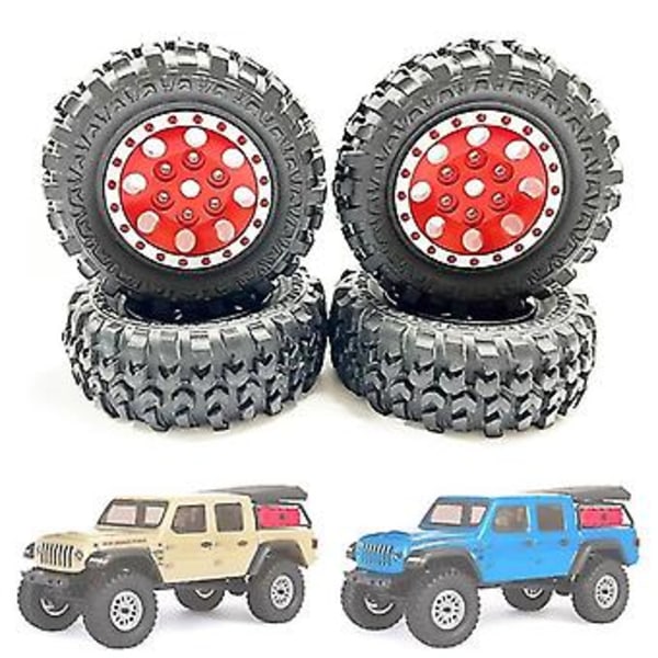4kpl 1.0 Renkaat ja Metalliset Vanteen Kehät 1/24 Rc Crawler Auto Axial Scx24 Fcx24 Enduro24 S, punainen