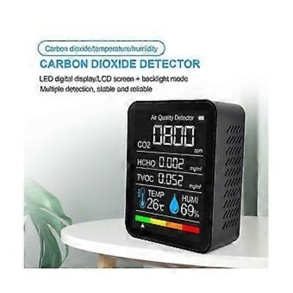 Bärbar 5-i-1 Koldioxid Detektor Co2 Detektor Digital Temperatur Fuktighetstestare Hcho Tvoc