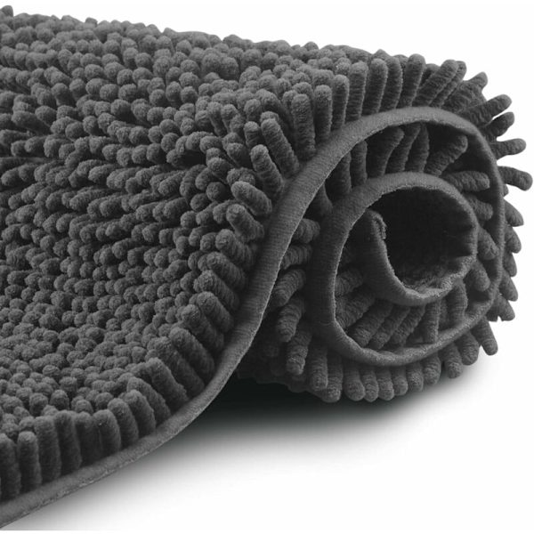 Liukumaton ylellinen chenille-shaggy-kylpyhuonematto, konepestävä, erittäin pehmeä ja imukykyinen matto ammeeseen, suihkuun ja kylpyhuoneeseen (harmaa, 40