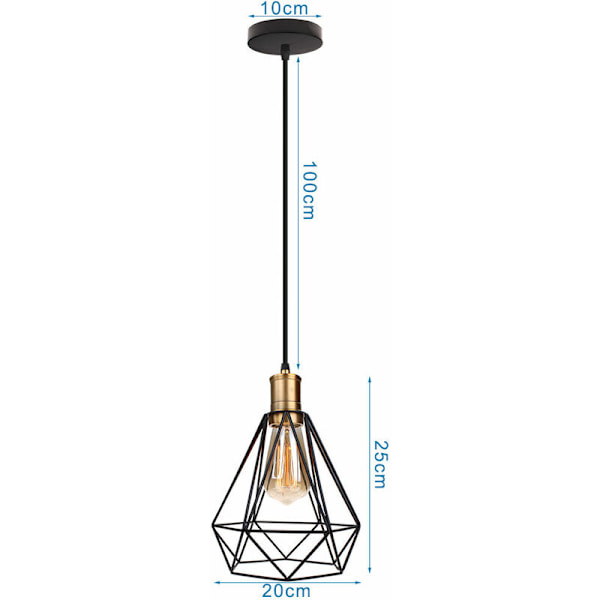 Vintage industriell taklampa hängande ljus svart metallbur hängande lampskärm inomhuskrona