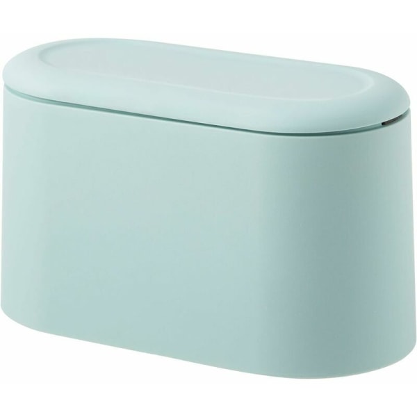 Mini Countertop Trash Can Press Cartridge Cover Trash Can Makeup Holder Vanity Bathroom Kitchen Car Office Desk (Light Blue)