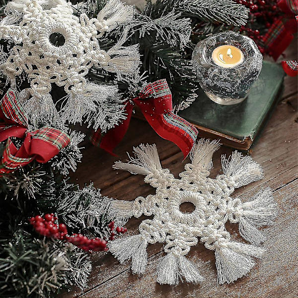 Lumikide Macrame Seinävaate Oranment Boho Käsinkudottu Puuvillaverho Kotiin Juhliin Joulukoriste