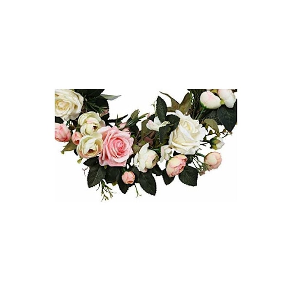 Dekorativ krans väggkrans handgjord krans för utomhusdörr ros vinranka blomsterkrans konstgjord dekorativ blomsterkrans (rosa ros, D