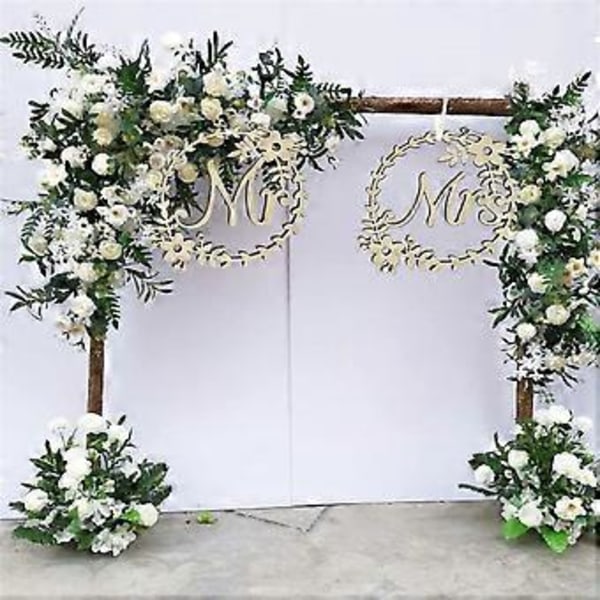 Blomstrete Mr og Mrs Bryllupsstolskilt i Tre, Brudestoldekor, Brudgom og Brudestolskilt Bryllupsskilt