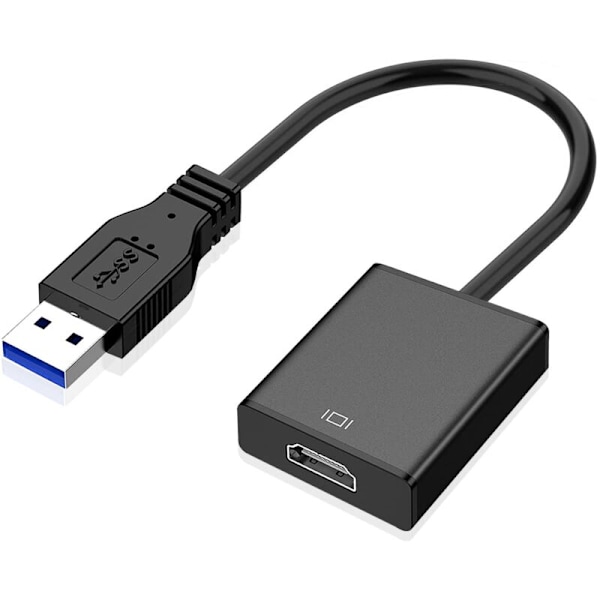 USB til HDMI-adapter, USB 3.0/2.0 til HDMI video- og lydadapter, 1080P HD videografikkabelkonverter for PC, bærbar PC HDTV TV kompatibel med Windows