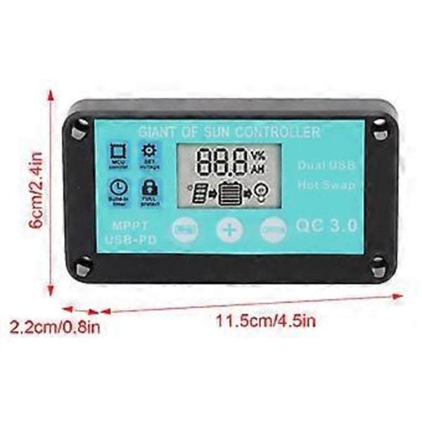 MPPT Solarladdningsregulator med Flera Skydd Solar QC3.0 Regulator med LCD-Skärm (10A)