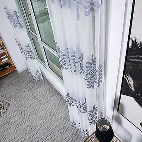 Blomst - form Anti mygg Supermyk Transparent Voile Gardin Vindusgardiner Stue Grå