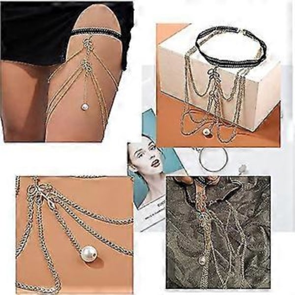 Beinkjede for kvinner sommerfugl blad lårkjede elastisk beinkjede smykker Boho kroppssmykker for sommerferie lagdelt bikinikjede for tenåringsjenter