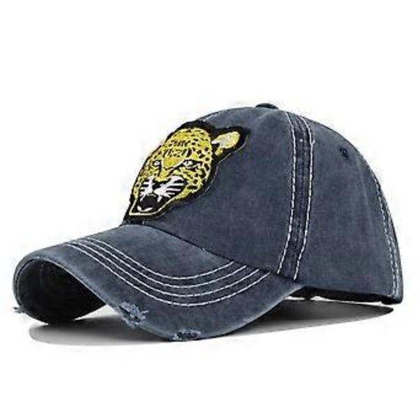Tredimensionell broderad baseballkeps leopardbroderad skärmkeps tvättad för att se gammal ut böjd brätte hatt solskydd CB354